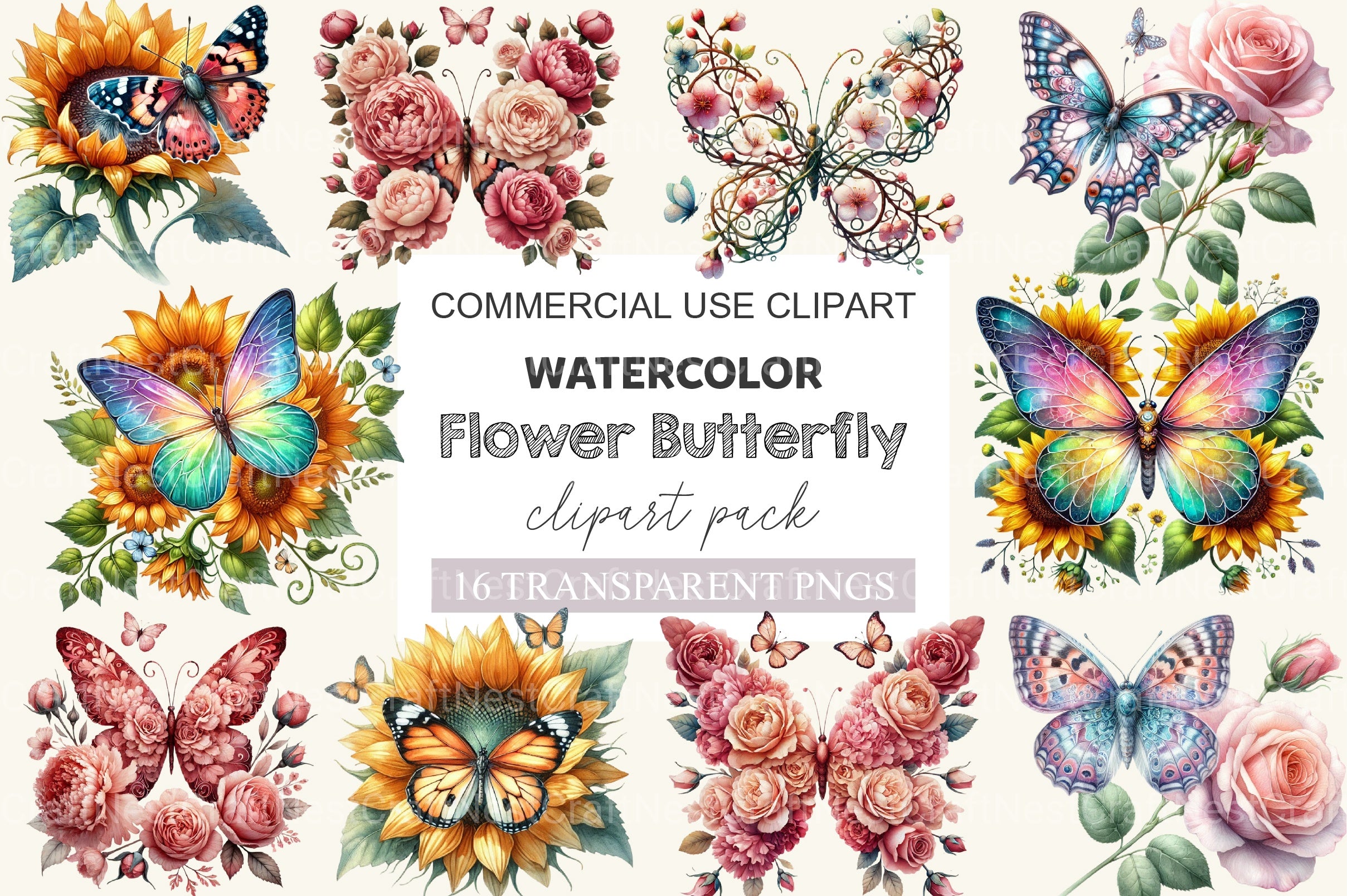Flower Butterfly Clipart Bundle - CraftNest - Digital Crafting and Art