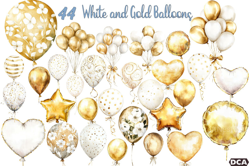 White and Gold Balloons Clipart Bundle - CraftNest - Digital Crafting and Art