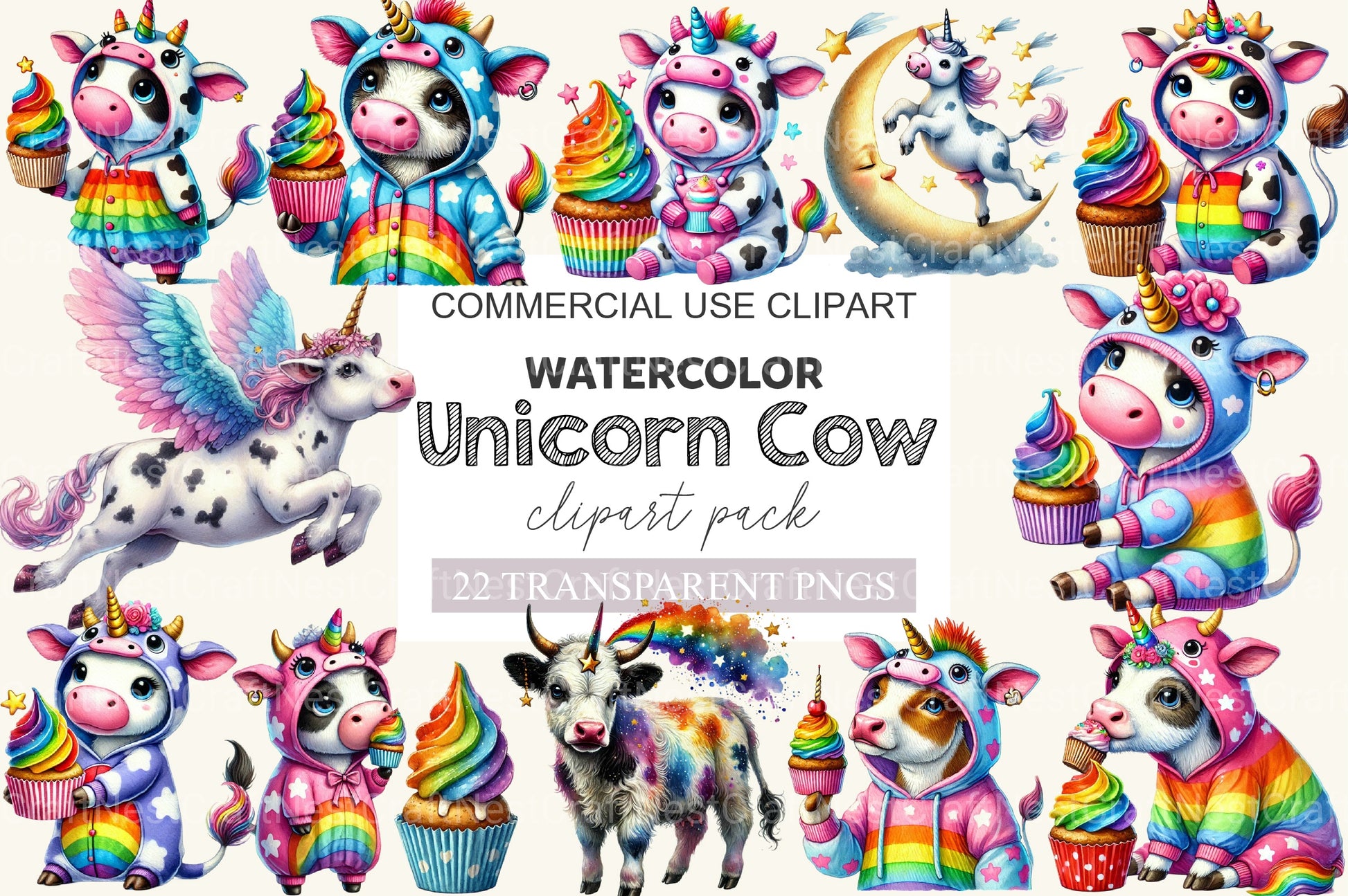 Unicorn Cow Clipart Bundle 2 - CraftNest - Digital Crafting and Art