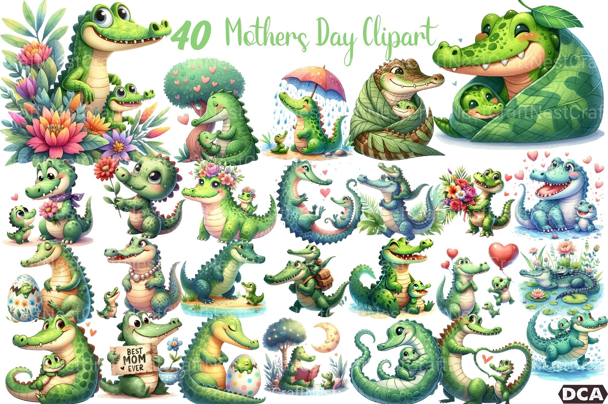 Crocodile Mother's Day Clipart Bundle - CraftNest - Digital Crafting and Art