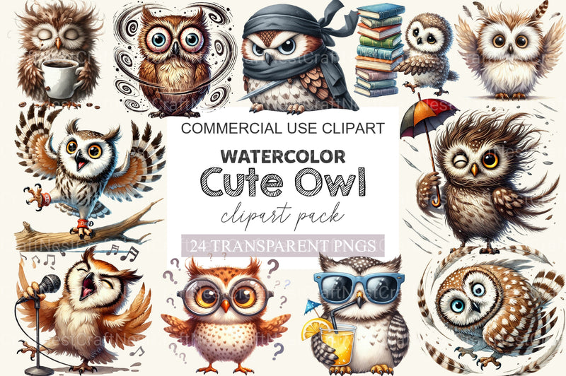 Funny Owl Clipart Bundle - CraftNest - Digital Crafting and Art