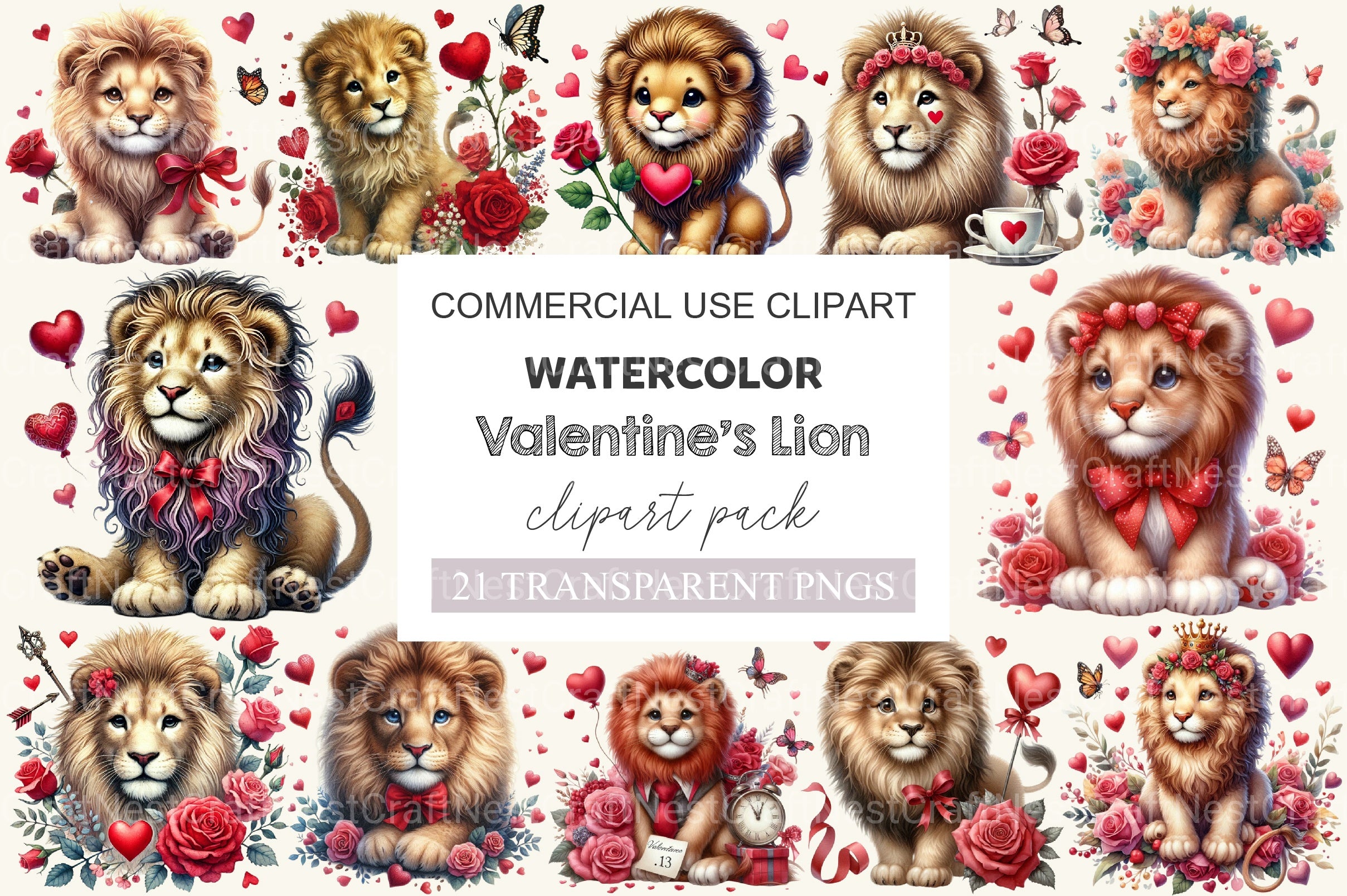 Valentine Lion Clipart Bundle - CraftNest - Digital Crafting and Art