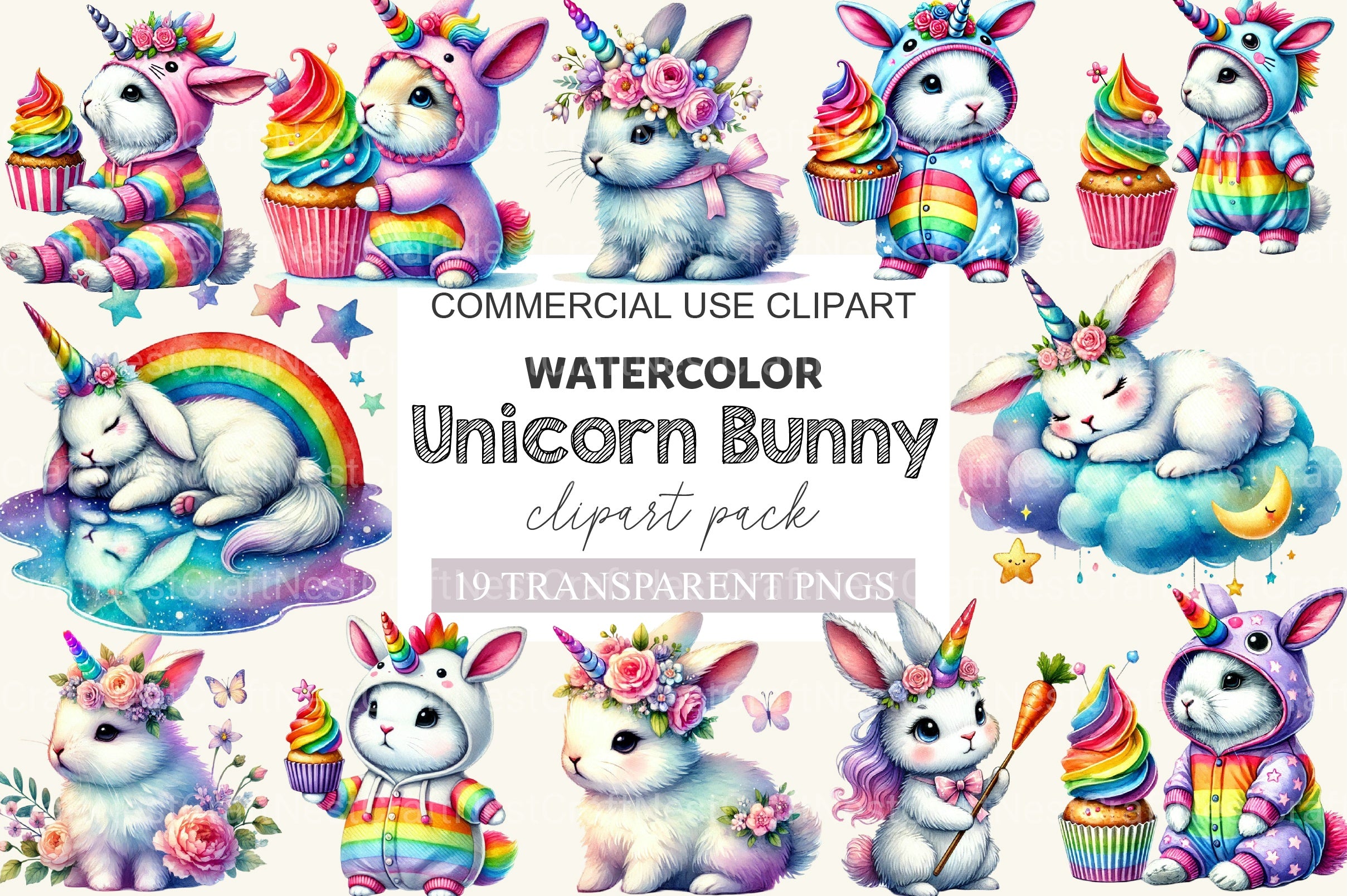 Unicorn Bunny Clipart Bundle - CraftNest - Digital Crafting and Art