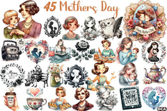 Black and White Mother's Day Clipart Bundle - CraftNest - Digital Crafting and Art