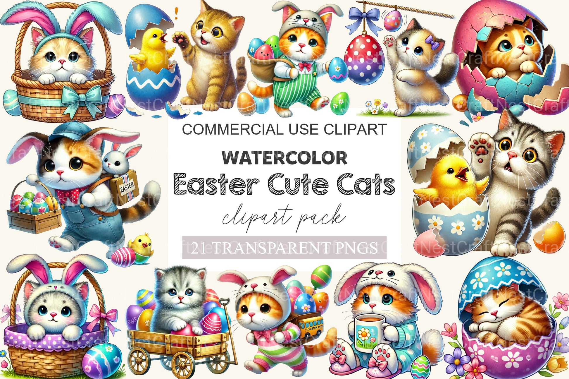 Funny Easter Cats Clipart Bundle - CraftNest - Digital Crafting and Art