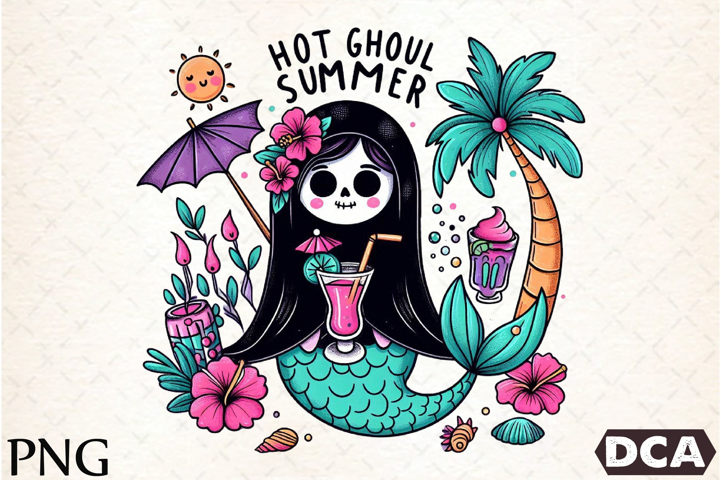 Cute Ghoul Mermaid Beach Clipart Bundle