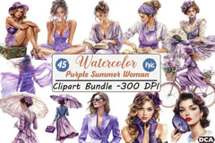Purple Summer Vintage Woman Clipart Bundle - CraftNest - Digital Crafting and Art