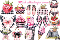 Black and Pink Gingham Summer Clipart Bundle 2 - CraftNest - Digital Crafting and Art