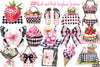 Black and Pink Gingham Summer Clipart Bundle 2