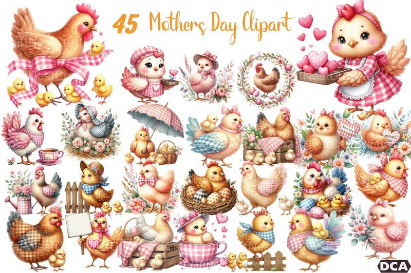 Pink Gingham Hen Mother's Day Clipart Bundle - CraftNest - Digital Crafting and Art