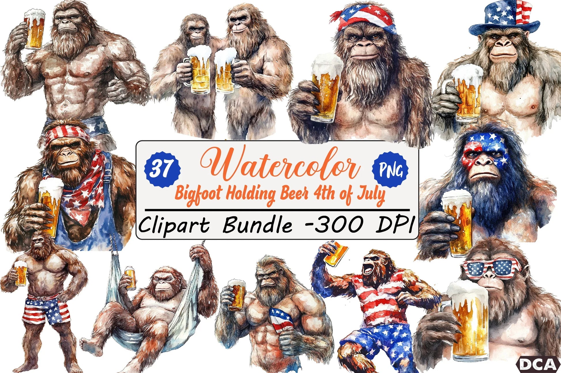 Bigfoot Holding Beer 4th of July Clipart Bundle - CraftNest - Digital Crafting and Art