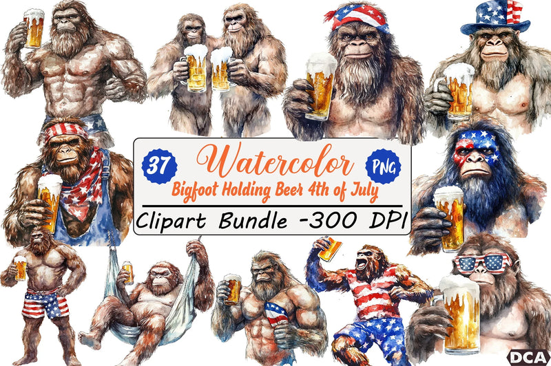 Bigfoot Holding Beer 4th of July Clipart Bundle - CraftNest - Digital Crafting and Art