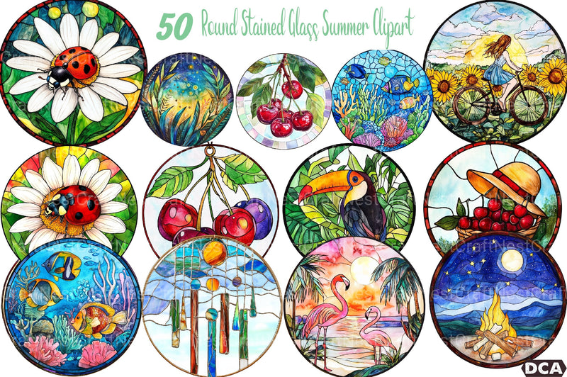 Round Stained Glass Summer Clipart Bundle 44 - CraftNest - Digital Crafting and Art