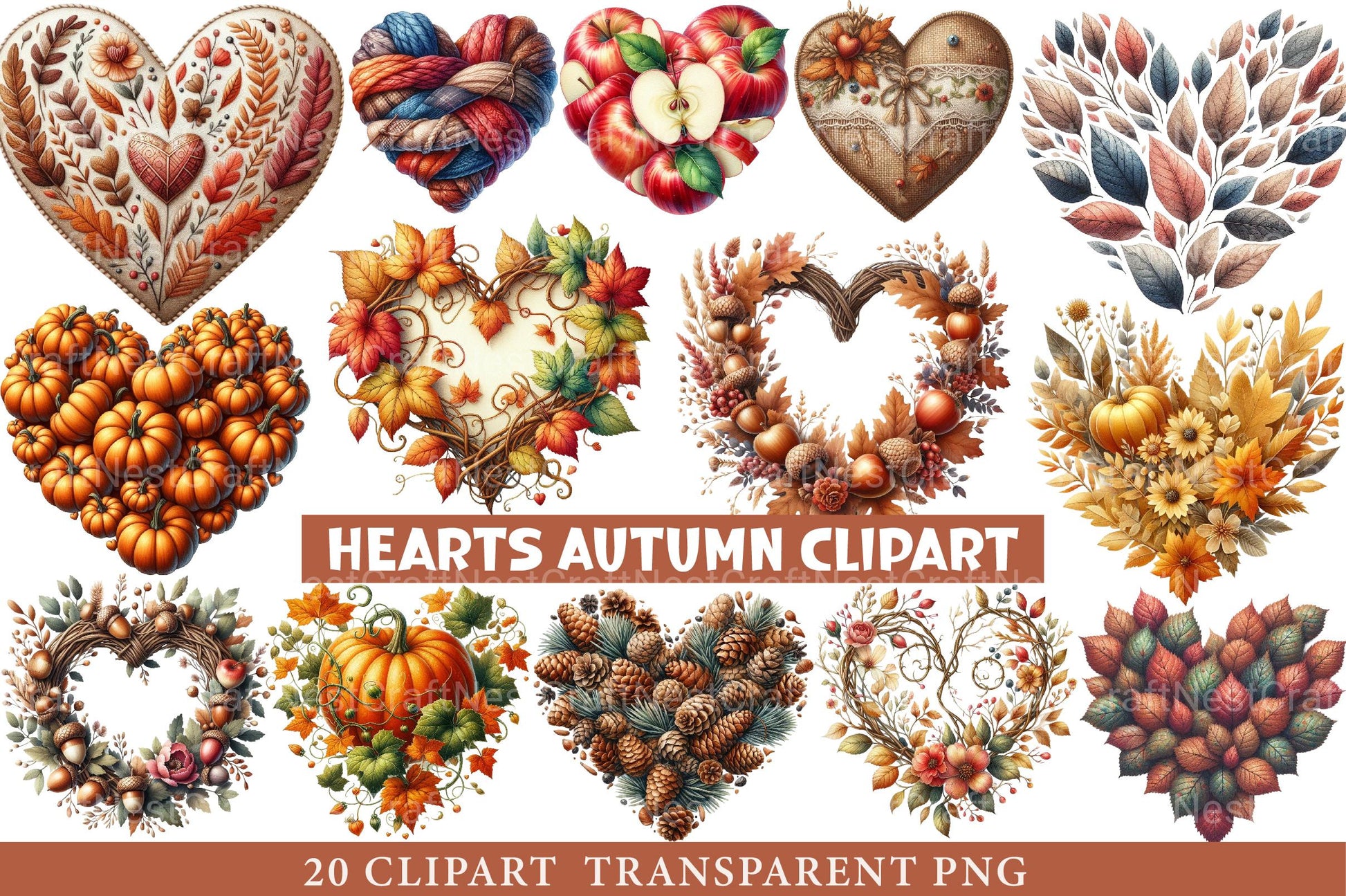 Hearts Autumn Clipart Bundle - CraftNest - Digital Crafting and Art