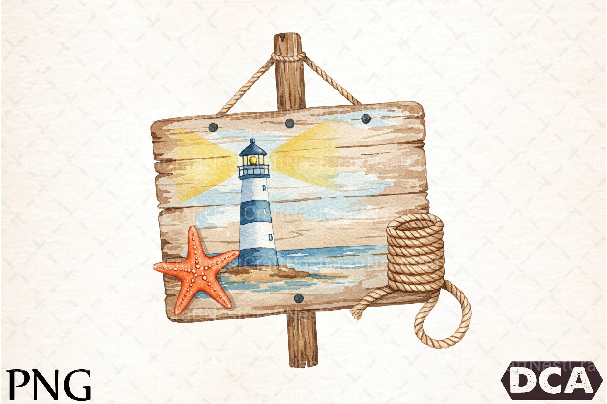 Lighthouse & Starfish Clipart Bundle - Wooden Sign Design - CraftNest - Digital Crafting and Art