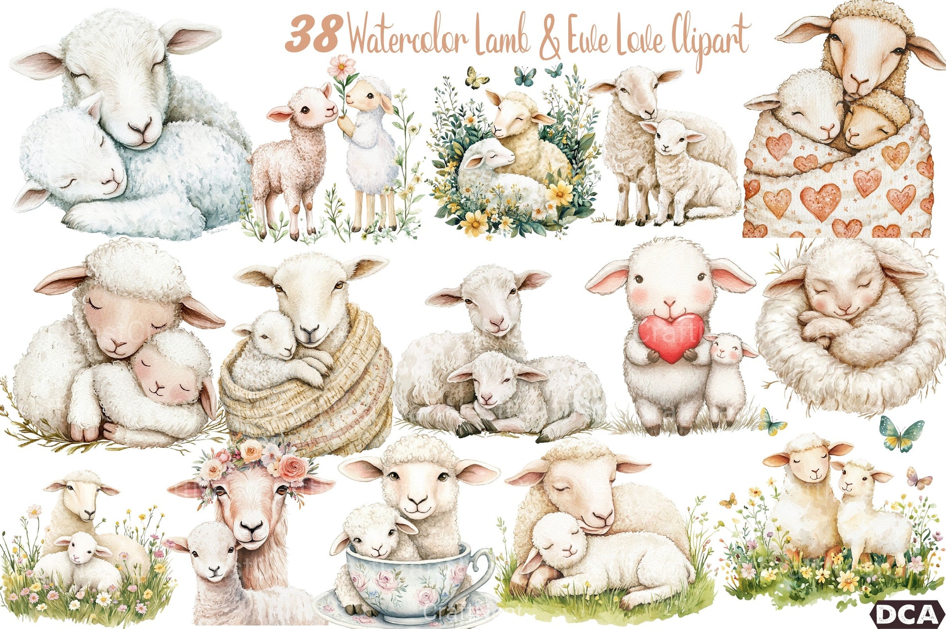 Lamb & Ewe Love Clipart Bundle - CraftNest - Digital Crafting and Art