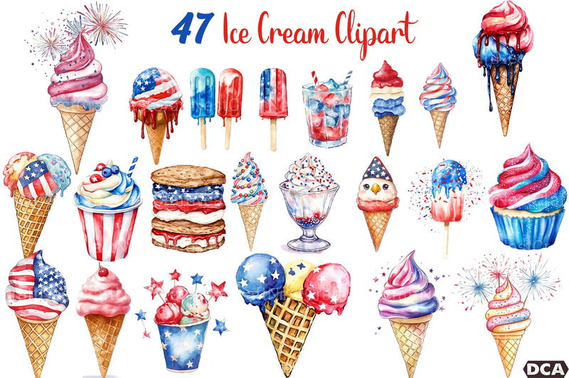 Patriotic 4th of July Ice Cream Clipart Bundle - CraftNest - Digital Crafting and Art