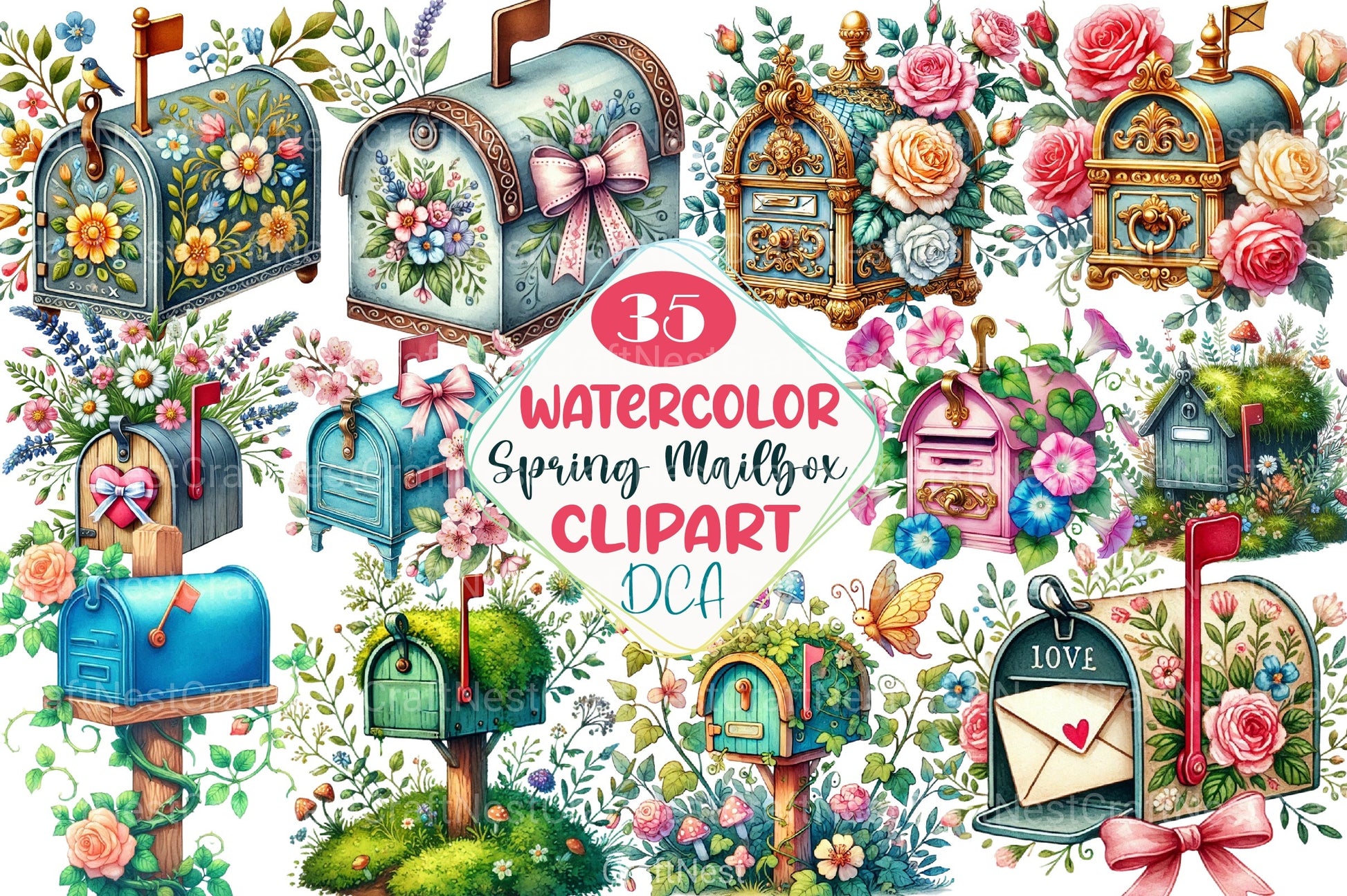 Spring Mailbox Clipart Bundle 1 - CraftNest - Digital Crafting and Art