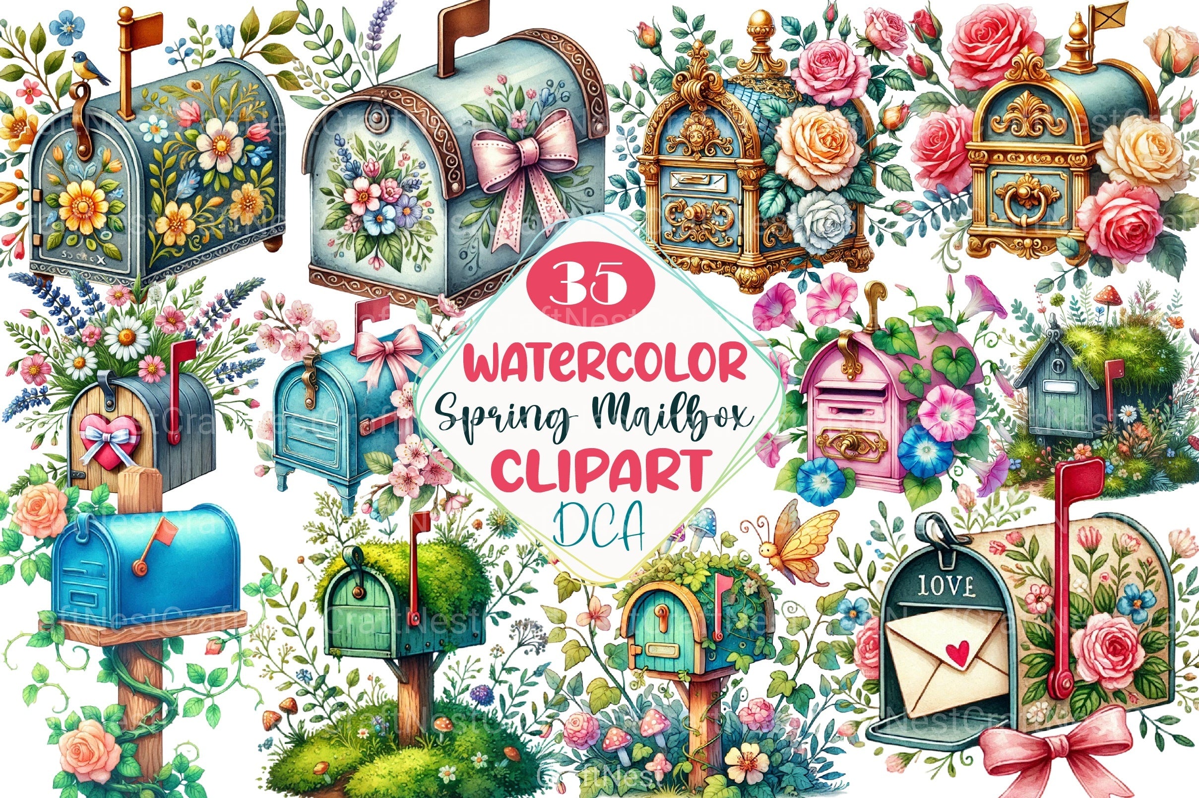 Spring Mailbox Spring Mailbox Clipart Bundle