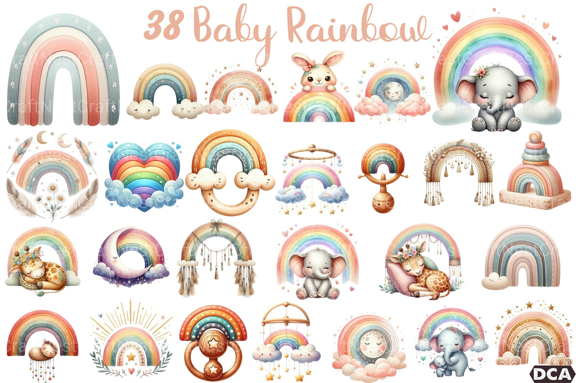 Baby Rainbow Boho Art Clipart Bundle - CraftNest - Digital Crafting and Art