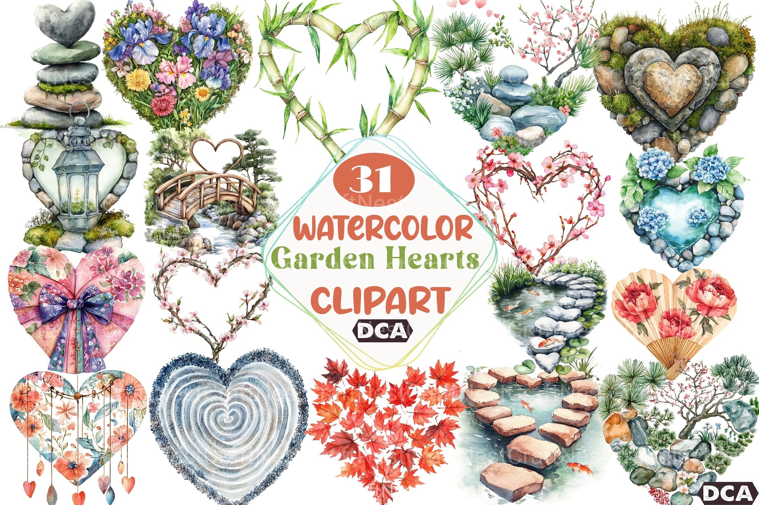 Japanese Garden Hearts Clipart Bundle - CraftNest - Digital Crafting and Art