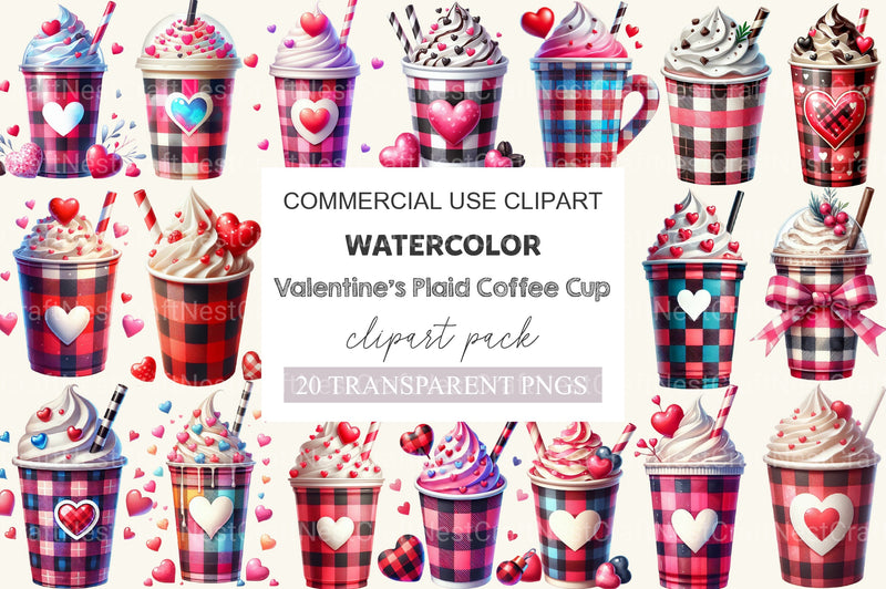 Valentine Plaid Coffee Cup Clipart Bundle - CraftNest - Digital Crafting and Art