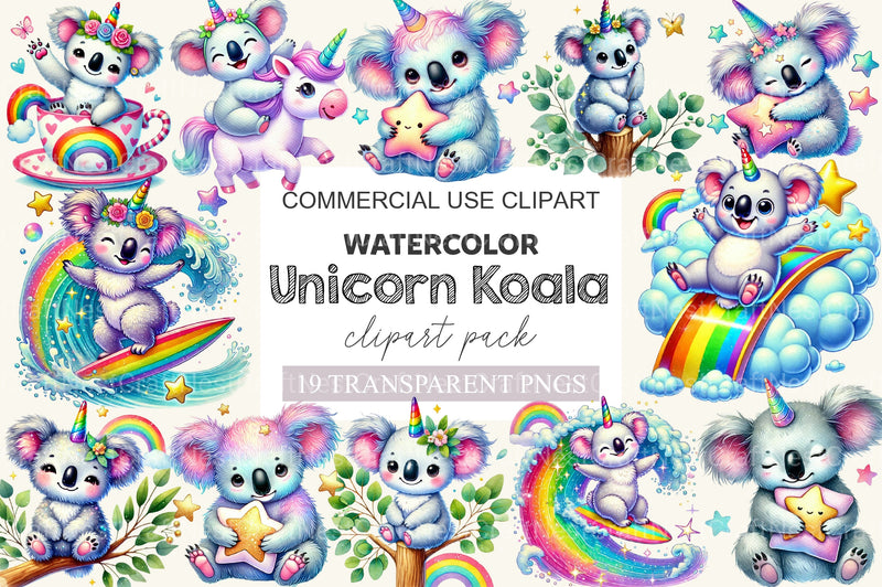 Unicorn Koala Clipart Bundle - CraftNest - Digital Crafting and Art