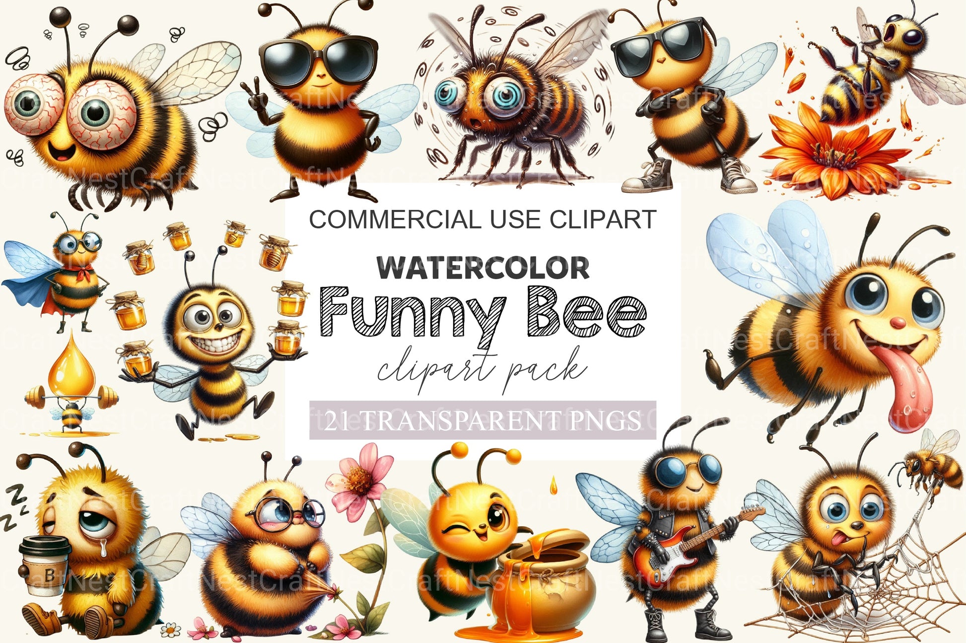 Funny Bee Clipart Bundle 2 - CraftNest - Digital Crafting and Art