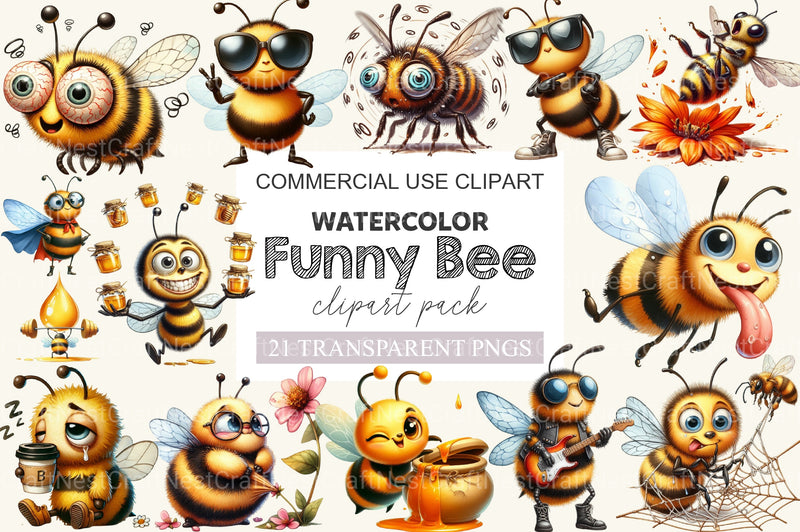 Funny Bee Clipart Bundle 2 - CraftNest - Digital Crafting and Art