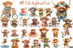Summer Funny Cute Highland Cow Clipart Bundle - CraftNest - Digital Crafting and Art