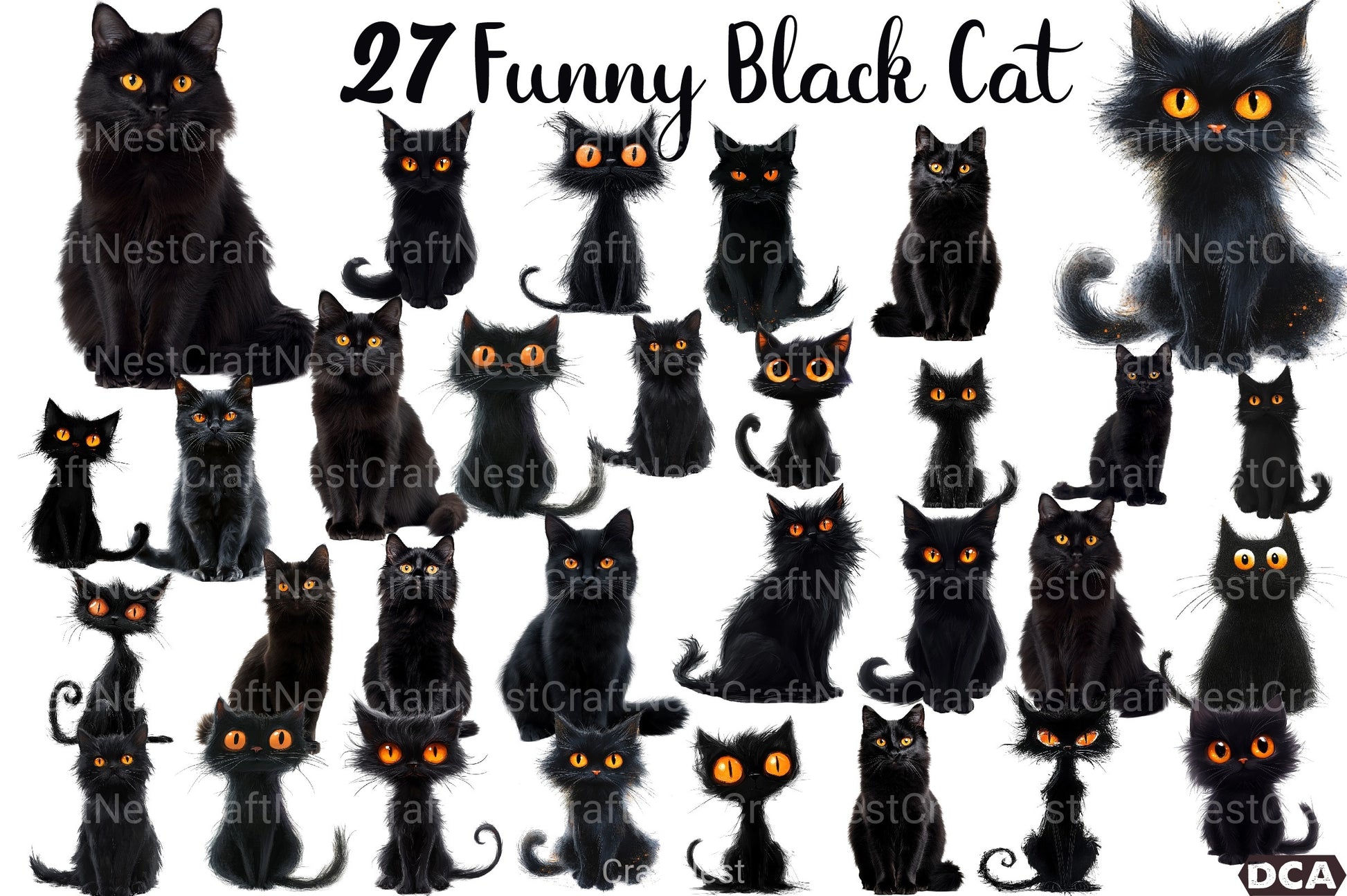 Quirky Funny Black Cat Clipart Bundle55 - CraftNest - Digital Crafting and Art