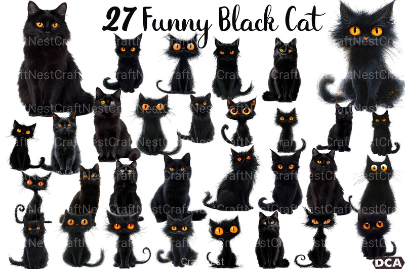 Quirky Funny Black Cat Clipart Bundle55 - CraftNest - Digital Crafting and Art