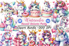 Kawaii Unicorn Party Clipart Bundle - CraftNest - Digital Crafting and Art