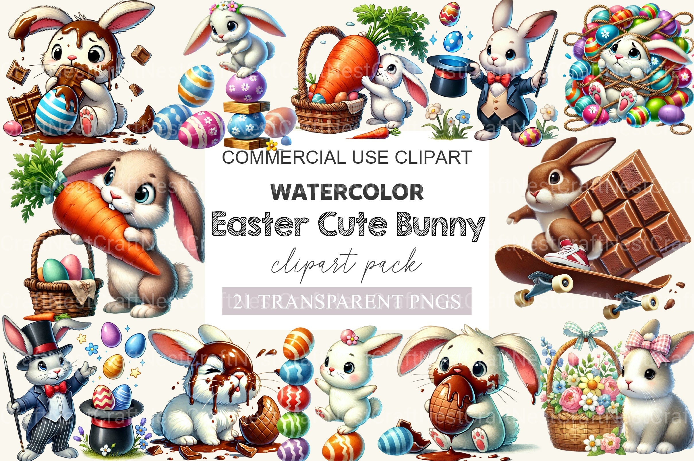 Funny Easter Bunny Clipart Bundle 2 - CraftNest - Digital Crafting and Art