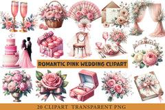 Romantic Pink Wedding Clipart - CraftNest - Digital Crafting and Art