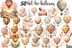 Boho Hot Air Balloons Clipart Bundle - CraftNest - Digital Crafting and Art