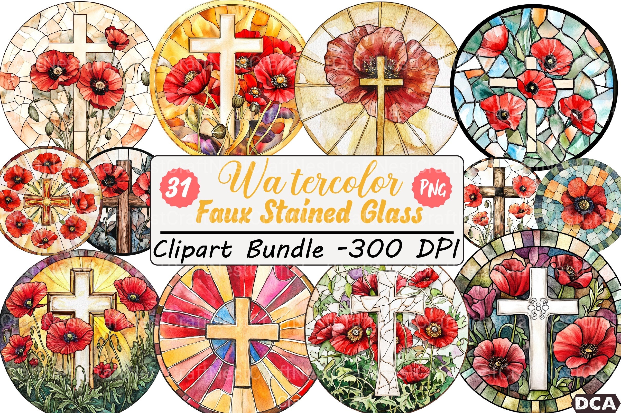 Poppy & Cross Faux Stained Glass Clipart Bundle 13 - CraftNest - Digital Crafting and Art