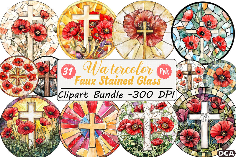 Poppy & Cross Faux Stained Glass Clipart Bundle 13 - CraftNest - Digital Crafting and Art
