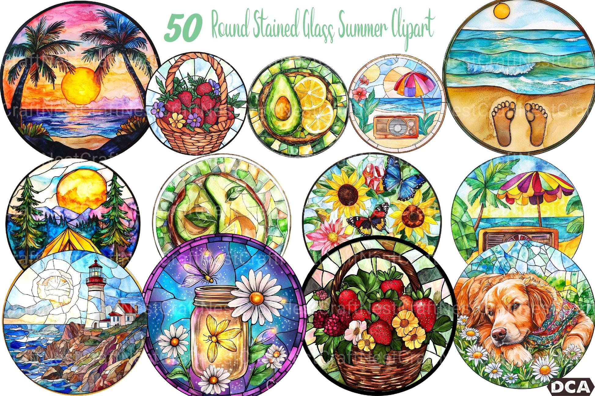 Round Stained Glass Summer Clipart Bundle 10 - CraftNest - Digital Crafting and Art