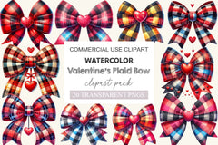 Valentine Buffalo Plaid Bow Clipart Bundle - CraftNest - Digital Crafting and Art
