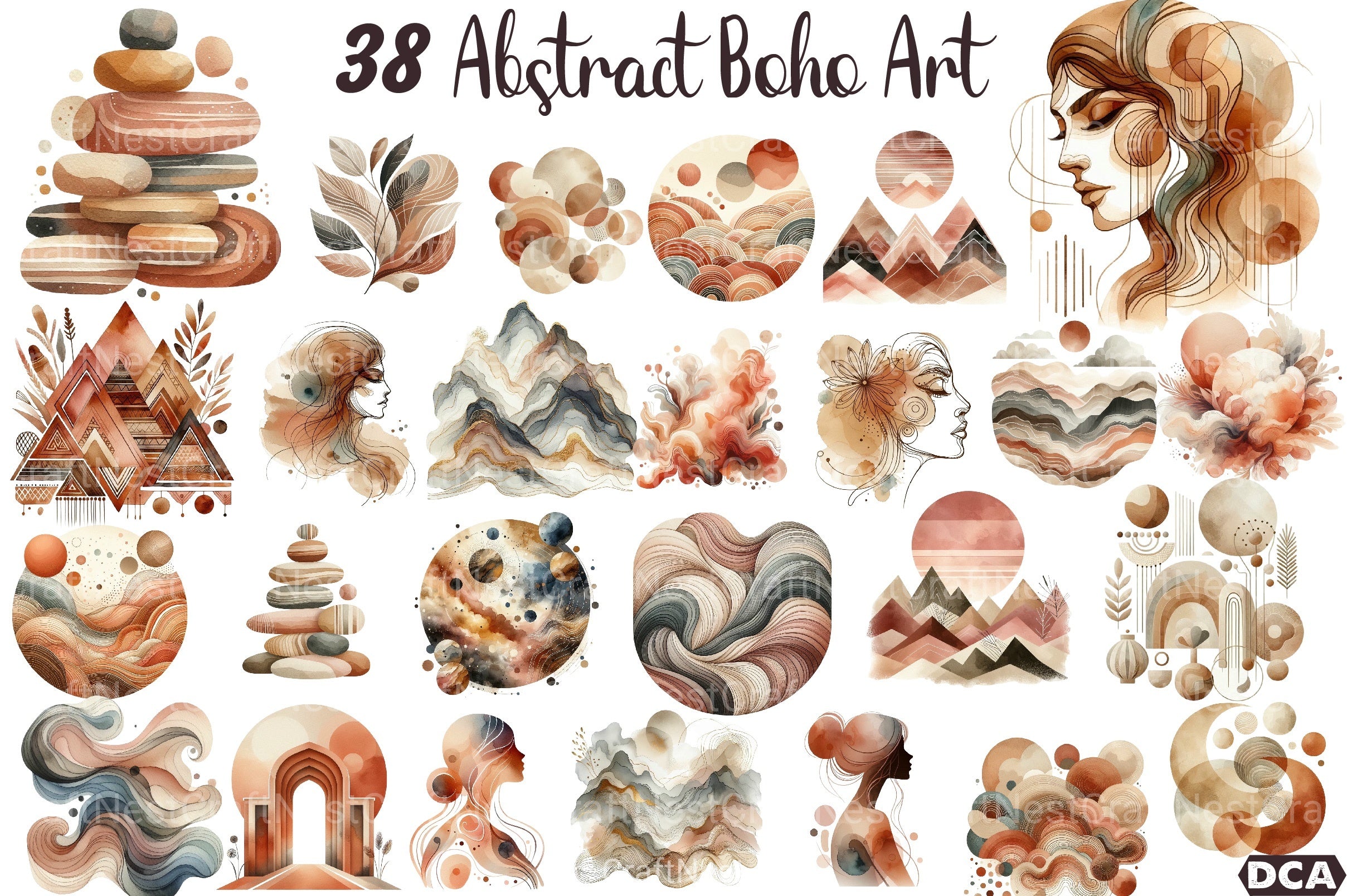 Modern Abstract Boho Art Clipart Bundle - CraftNest - Digital Crafting and Art