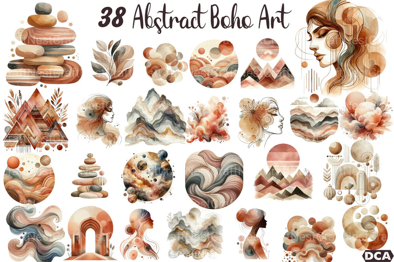 Modern Abstract Boho Art Clipart Bundle - CraftNest - Digital Crafting and Art