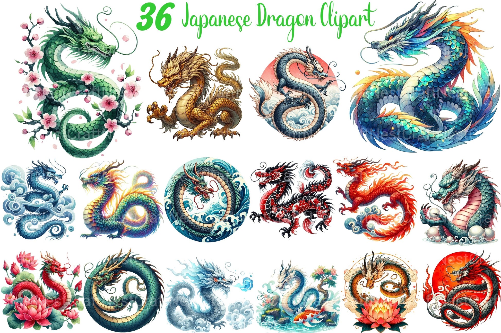 Japanese Dragon Clipart Bundle - CraftNest - Digital Crafting and Art