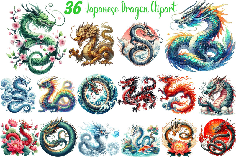 Japanese Dragon Clipart Bundle - CraftNest - Digital Crafting and Art