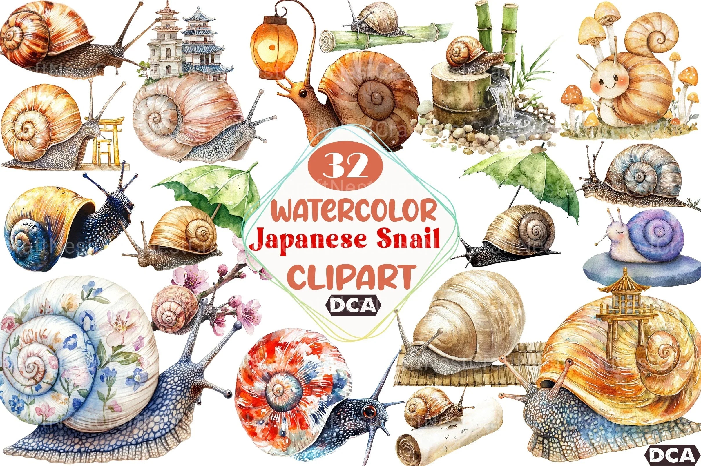 Japanese Snail Clipart Bundle - CraftNest - Digital Crafting and Art