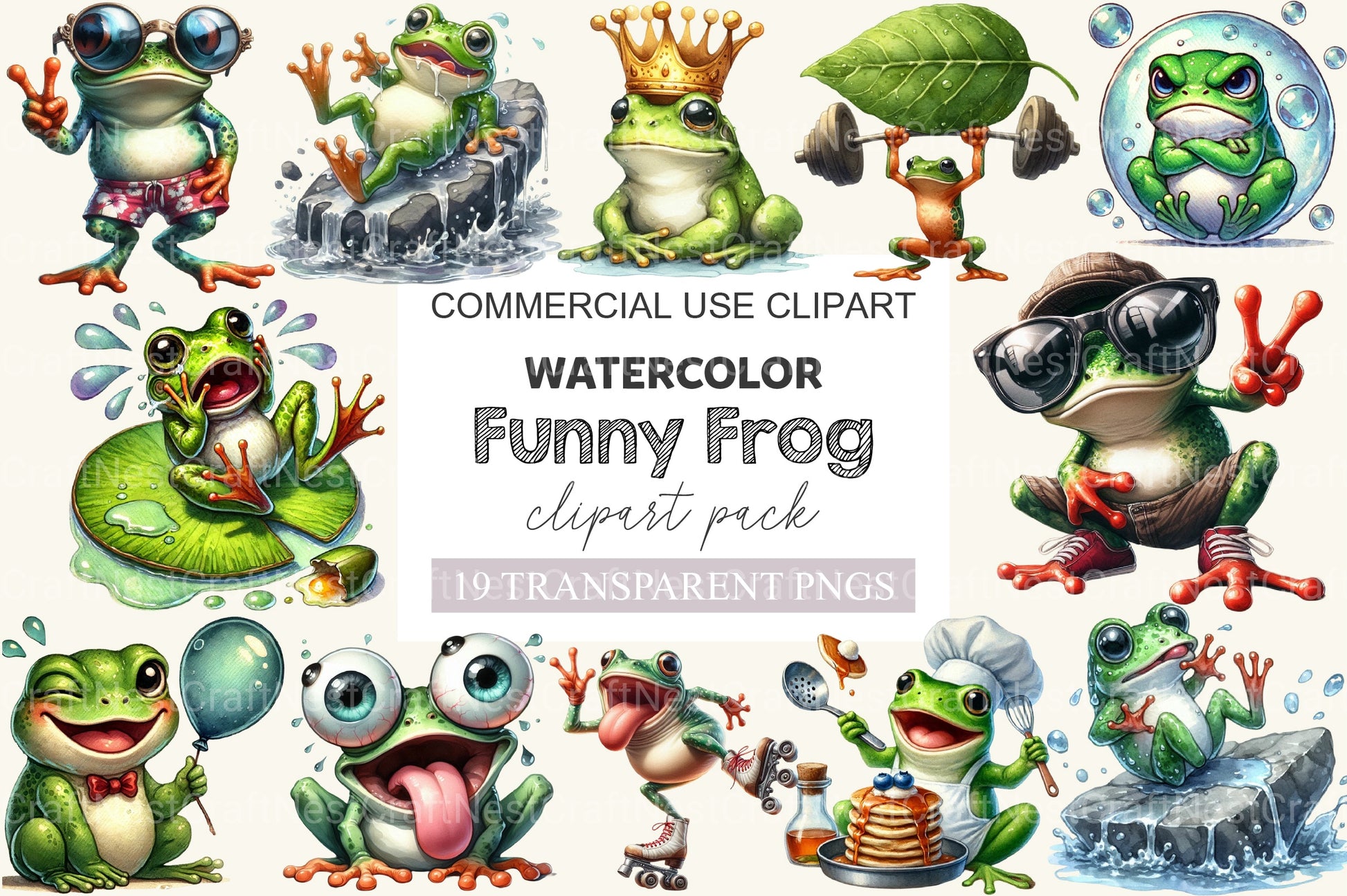 Funny Frog Clipart Bundle - CraftNest - Digital Crafting and Art