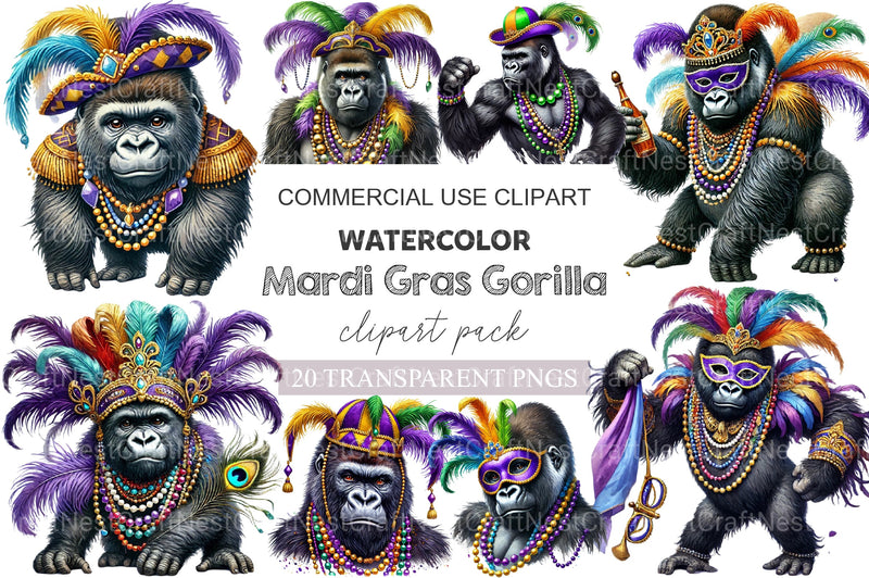 Mardi Gras Gorilla Clipart Bundle - CraftNest - Digital Crafting and Art