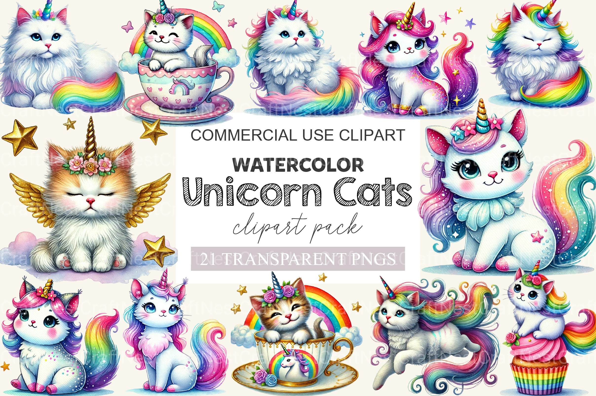 Unicorn Cats Clipart Bundle - CraftNest - Digital Crafting and Art