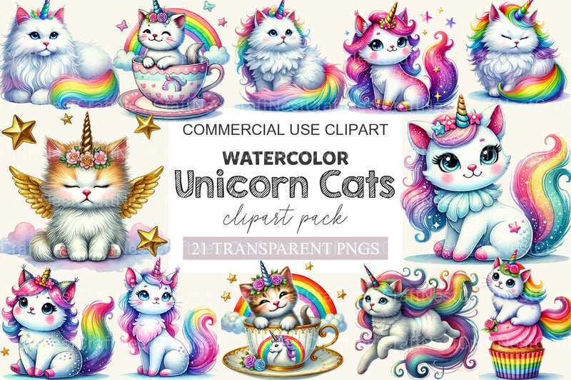Unicorn Cats Clipart Bundle - CraftNest - Digital Crafting and Art