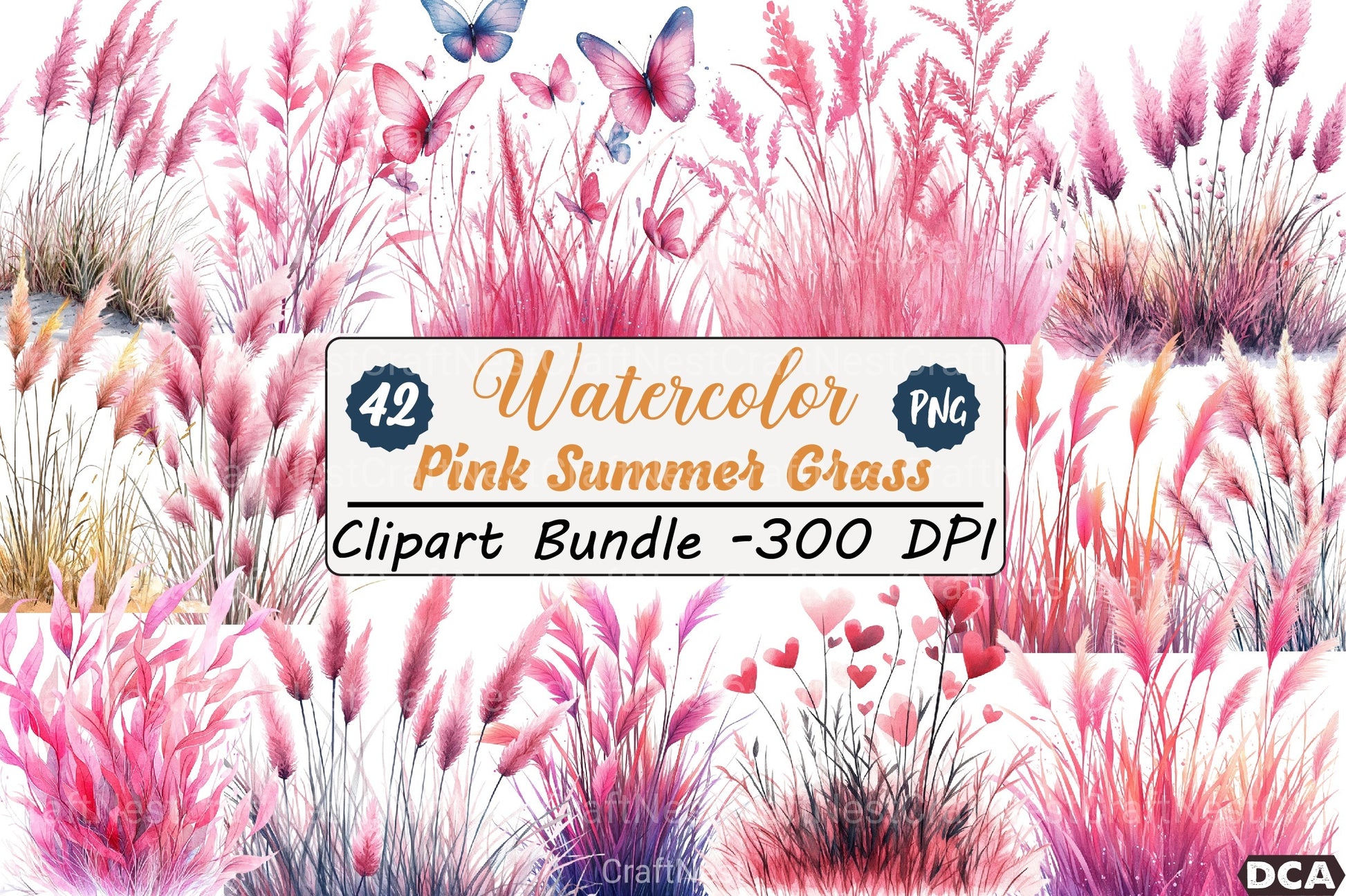 Pink Summer Grass Clipart Bundle - CraftNest - Digital Crafting and Art